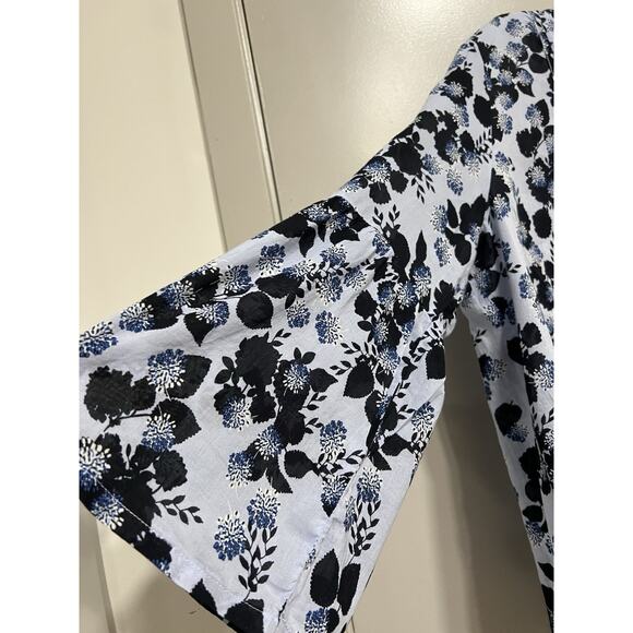 Loft floral peasant boho 3/4 bell Sleeve women's ight blue Blouse Size large - Picture 12 of 13
